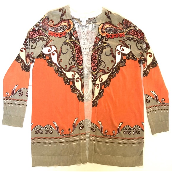 Chico's Sweaters - Chico’s Cardigan parsley print 3/4 Sleeve Size L